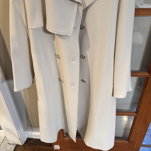 Beige/Black Women double breasted l, belted, long trench coat Size: Large - Picture 3 of 15